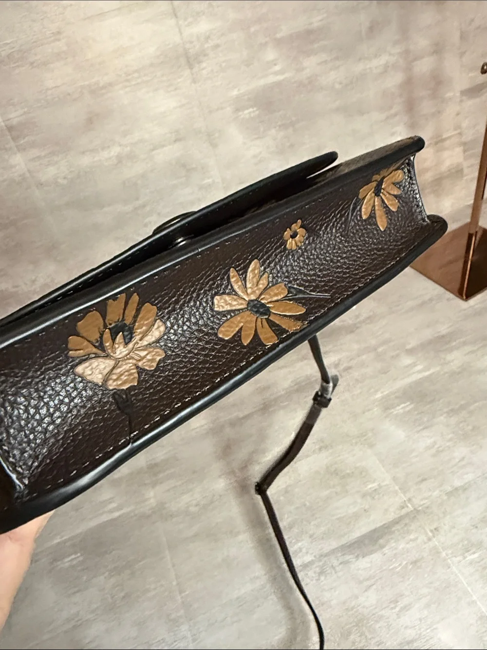 COACH- Hayden Brown Floral Leather Crossbody Bag with Tan Flowers NWT